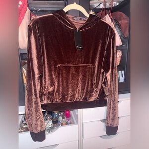 Nasty Gal Chocolate Velvet Hoodie